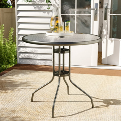 Round Glass Garden Table With Parasol Hole