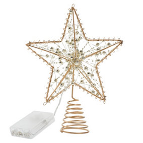 Livingandhome Metal Pre Lit Star Christmas Tree Topper with Beads