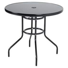 Livingandhome Metallic and Tempered Glass Garden Table with Parasol Hole Outdoor 80cm