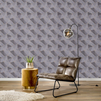 Livingandhome Metallic Lines Geometric Vinyl Wallpaper Roll in Dark Grey 950cm DIY at B&Q