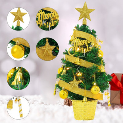 Livingandhome Mini Artificial Pine Tree with Christmas Ornaments Xmas Desktop Decoration