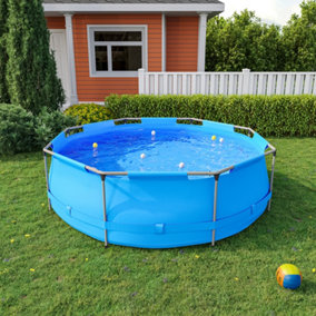 Livingandhome Mini Round Metal Frame Pool Kids Outdoor Above Ground Swimming Pool 300 x 76 cm
