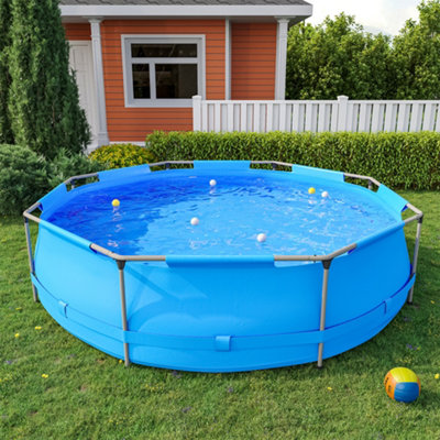 Livingandhome Mini Round Metal Frame Pool Kids Outdoor Above