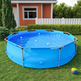 Livingandhome Mini Round Metal Frame Pool Kids Outdoor Above Ground Swimming Pool 360 x 76 cm