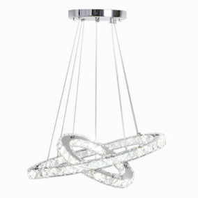 Livingandhome Modern 2 Tier Circular Adjustable Crystal Ceiling Mount LED Pendant Light 60cm Cool White