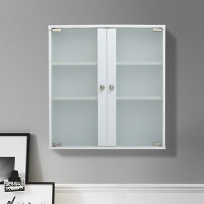 Livingandhome Modern Bathroom Wall Cabinet with Frosted Glass Door Wooden Floating Cupboard