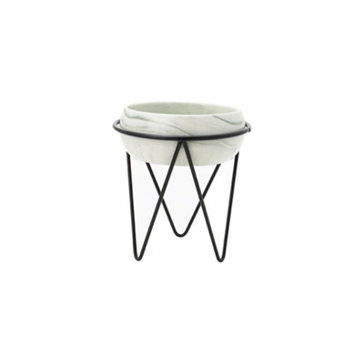 Livingandhome Modern Marble Ceramic Tabletop Succulent Planter with Black Metal Stand 125 x 165 mm