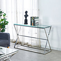 Livingandhome Modern Rectangular Side Table with Metal Base 120cm W x 40cm D x 78cm H