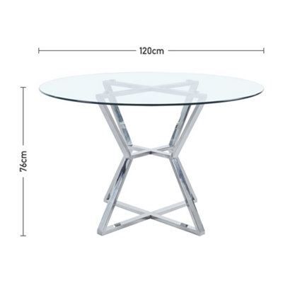 Livingandhome Modern Round Dining Table with Glass Top Dia 120cm