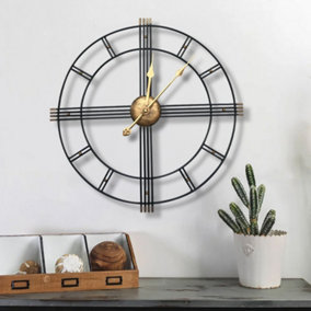 Livingandhome Modern Round Oversized Decorative Cut Out Battery Operated Metal Wall Clock 60cm