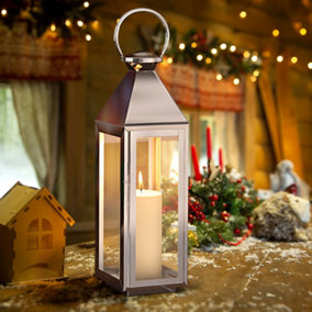 Livingandhome Modern Stainless Steel Candle Lantern with Handle for Home Decor 51cm H x 15cm W x 15cm D
