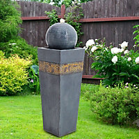 Livingandhome Modern Style Outdoor Trapezoidal Water Polo Fountain with Warm Light for Garden