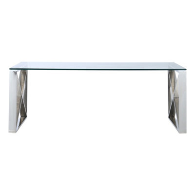 Livingandhome Modern Tempered Glass End Table with Chrome Base 1200x600mm