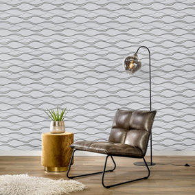 Livingandhome Morden 3D Self Adhesive Wavy Striped Non Woven Wallpaper Roll 9m