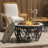Livingandhome Multi functional Outdoor Grill Fire Pit Table with Poker and Rain Cover