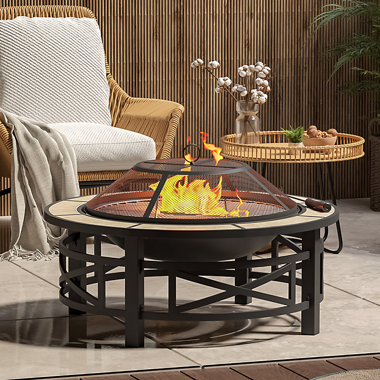 Livingandhome Multi Functional Outdoor, Build Fire Pit Grill Table