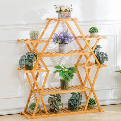 Livingandhome Multi tiered Bamboo Flower Stand Plant Pot Holder Display ...