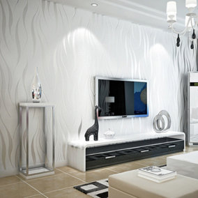 Livingandhome Off White 3D Wave Stripe Non woven Embossed Wallpaper 950 cm