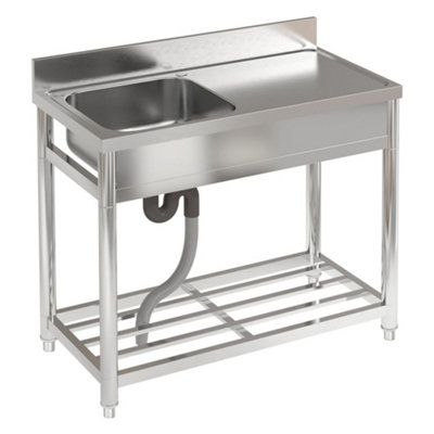 Livingandhome One Compartment Commercial Freestanding Stainless Steel Kitchen Sink With Right Drainboard 100 Cm~0670586480000 01c MP?$MOB PREV$&$width=768&$height=768