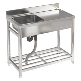Livingandhome One Compartment Commercial Freestanding Stainless Steel Kitchen Sink with Right Drainboard 100 cm