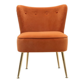 Livingandhome Orange Frosted Velvet Buttoned Cocktail Accent Chair