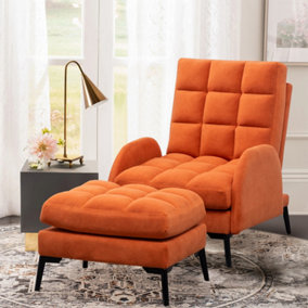 Livingandhome Orange Frosted Velvet Recliner Armchair with Thickened Footstool