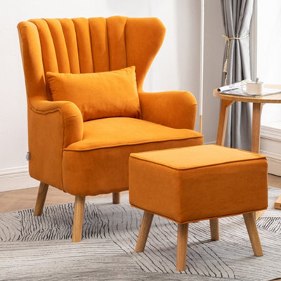 Livingandhome Orange Frosted Velvet Wing Back Armchair with