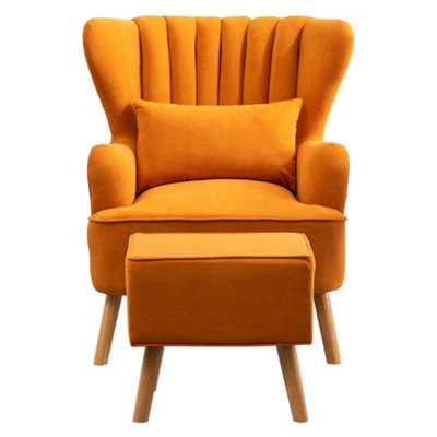 Orange velvet wingback online chair