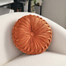 Livingandhome Orange Pure Color Modern Round Pumpkin Pleated Velvet Throw Pillow Sofa Cushion 35cm