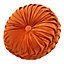 Livingandhome Orange Round Pleated Velvet Cushion 35 cm