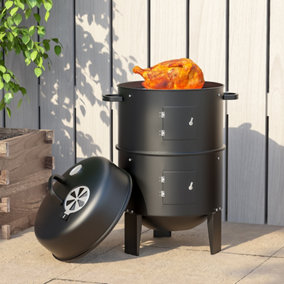 Livingandhome Outdoor Charcoal Barbecue BBQ Upright Charcoal Smoker Grill