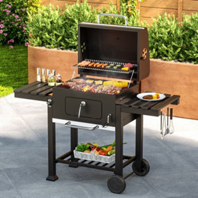 Livingandhome Outdoor Charcoal Barbeque Trolley Smoker Grill BBQ Cooker with Wheels and Side Table 160 cm