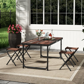 Livingandhome Outdoor Folding Picnic Table with 4 Stools Set