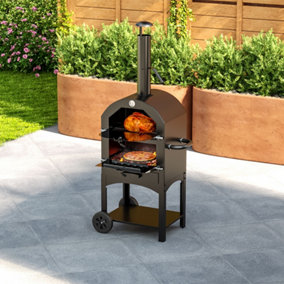 Livingandhome Outdoor Freestanding Large Stainless Steel Pizza Oven with Wheels and Chimney
