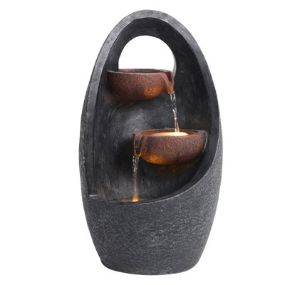 Livingandhome Outdoor Garden Creative Egg Shape Water Feature Fountain Electric with Light 48 cm