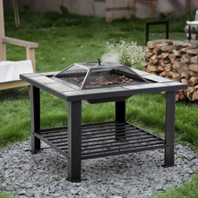 Livingandhome Outdoor Garden Wood Burning Fire Pit Table BBQ Grill