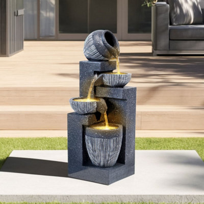 Livingandhome Outdoor LED Water Fountain Rockery Decor with Pump Solar Power