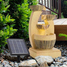 Livingandhome Outdoor Solar Water Feature Fountain LED Lights 4 Tier Garden Statue