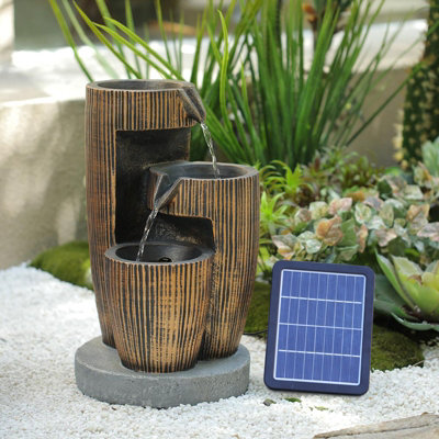 Livingandhome Outdoor Water Feature Garden Water Fountain Rockery Decor Solar Powered