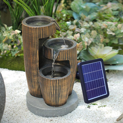 Livingandhome Outdoor Water Feature Garden Water Fountain Rockery Decor Solar Powered