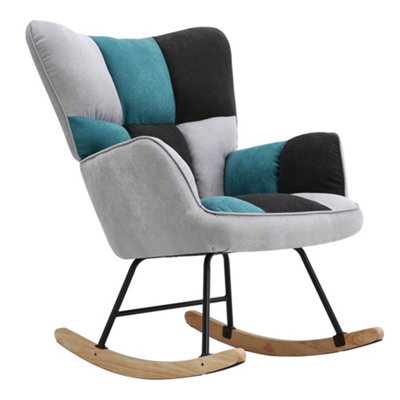 Livingandhome Patchwork Linen Effect Rocking Chair Rocker Chair Relaxing  Armchair