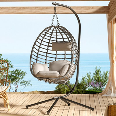 Livingandhome PE Rattan Egg Swing Chair Garden Relaxing Hammock