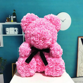 Livingandhome Pink 25CM Artificial Rose Teddy Bear Festivals Gift with Box and LED Light