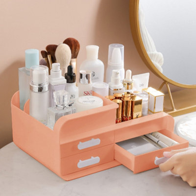 Livingandhome Pink 3 Drawers Multifunctional Plastic Makeup Storage Desk Organizer for Stationery Marker Pens