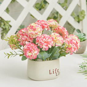 Livingandhome Pink Artificial Hydrangea Flower Home Decoration with Ceramic Planter
