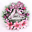 Livingandhome Pink Christmas Wreath Door Window Garland with Bow Decoration