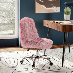 Livingandhome Pink Cute Faux Fur with Metal Base for Swivel Office Dressing Room Chair