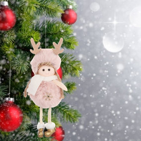Livingandhome Pink Fluffy Angel Figurine Hanging Ornaments for Christmas Tree