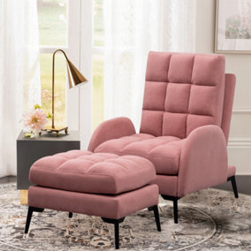 Livingandhome Pink Frosted Velvet Recliner Armchair with Thickened Footstool