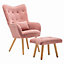 Livingandhome Pink Frosted Velvet Wing Back Lounge Armchair with Footstool